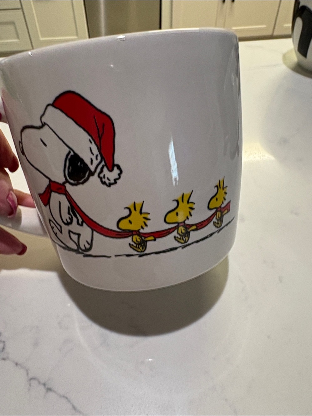 Peanuts White Mug with Snoopy in Red Santa Hat and Yellow Woodstocks - Picture 6 of 6
